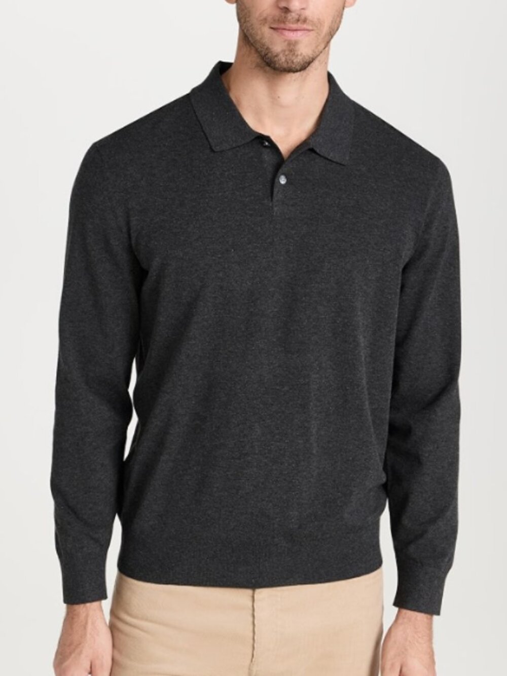 Theory Goris Knit Polo Shirt Charcoal Gray Long Sleeve Size XXL